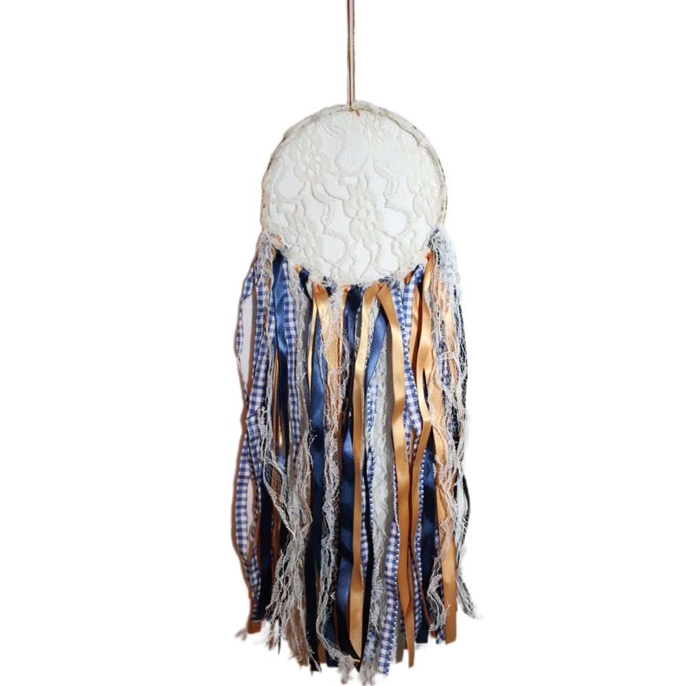 Boho Dreamcatcher with Blue & Gold Ribbons